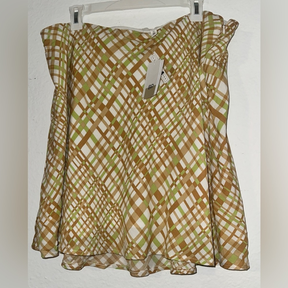 New BP Plaid Print Mini Skirt Ivory/Tan/Green